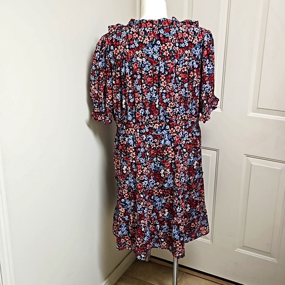 ASOS Wednesday's Girl Curve Mini Smock Dress Tie Collar Wallpaper Floral - Picture 6 of 7